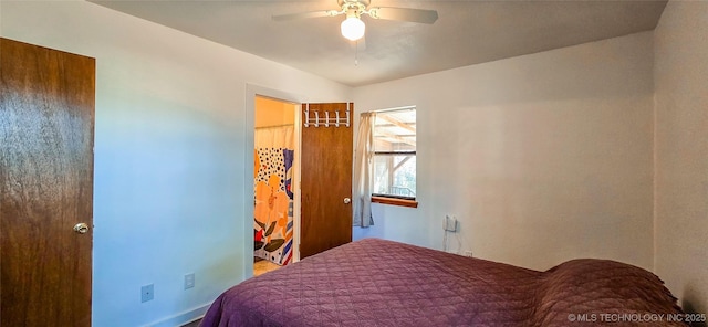 bedroom featuring ceiling fan