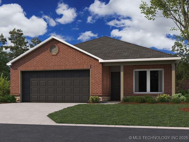 view of front of house featuring a garage and a front yard