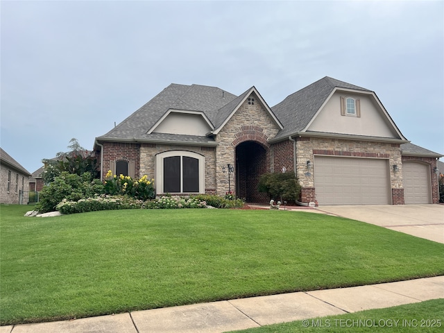 view of front facade featuring a garage and a front yard