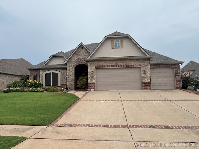 view of front of home featuring a garage and a front yard