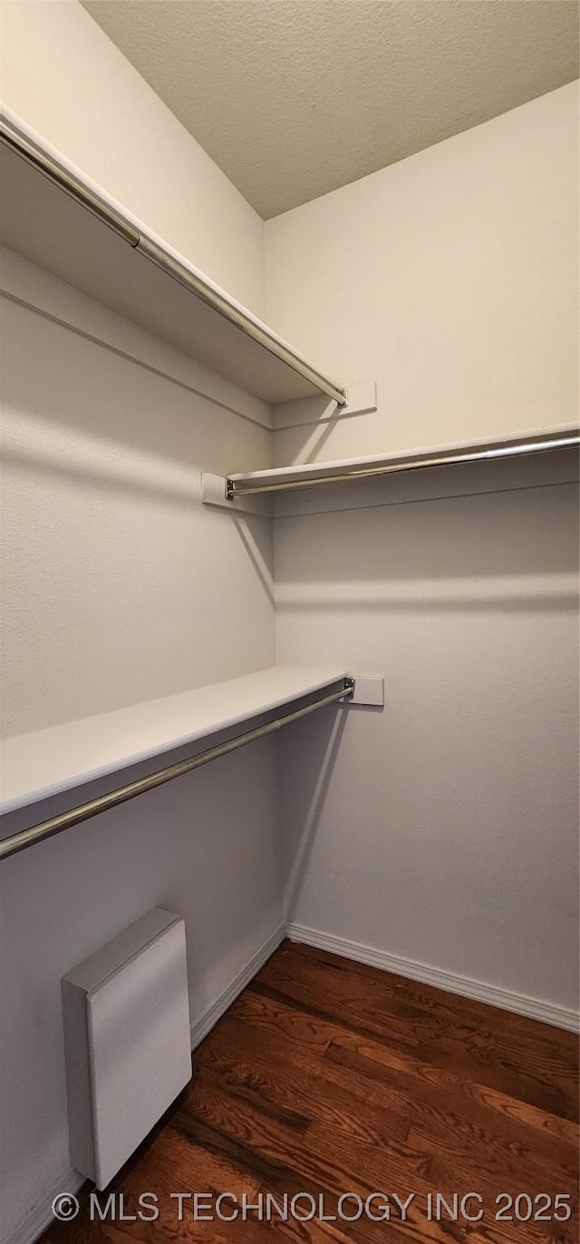 spacious closet with dark wood-type flooring