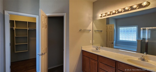 bathroom featuring vanity and separate shower and tub