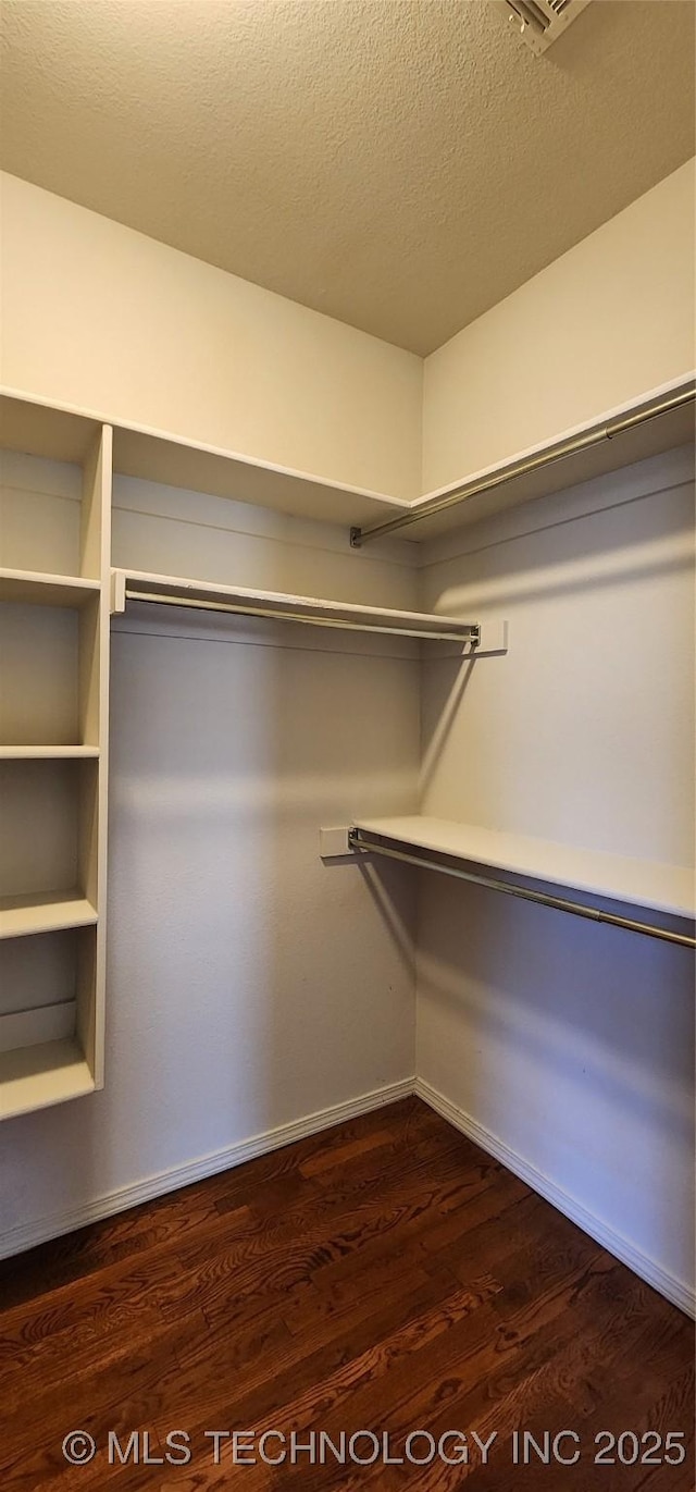 spacious closet featuring dark wood-type flooring