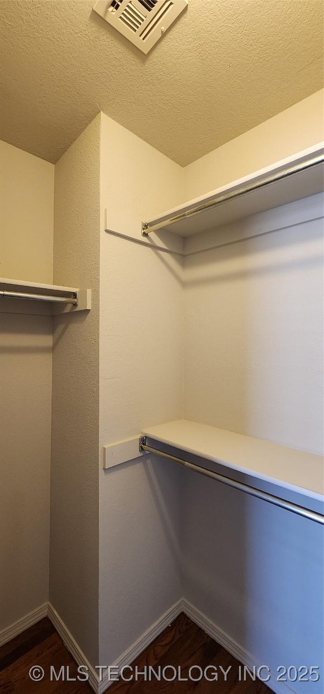 spacious closet with dark wood-type flooring