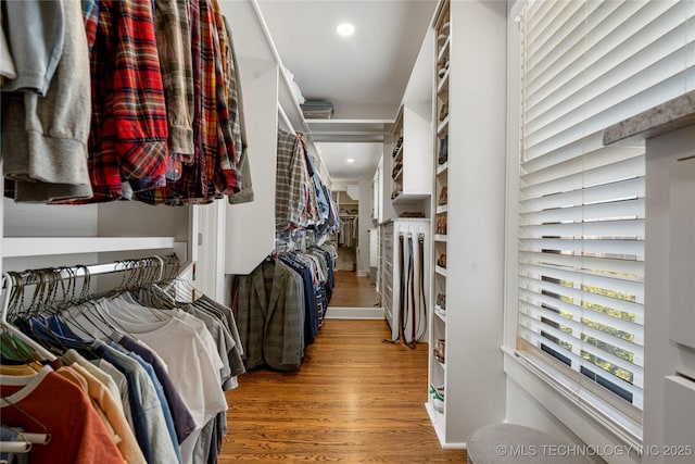 walk in closet featuring hardwood / wood-style flooring