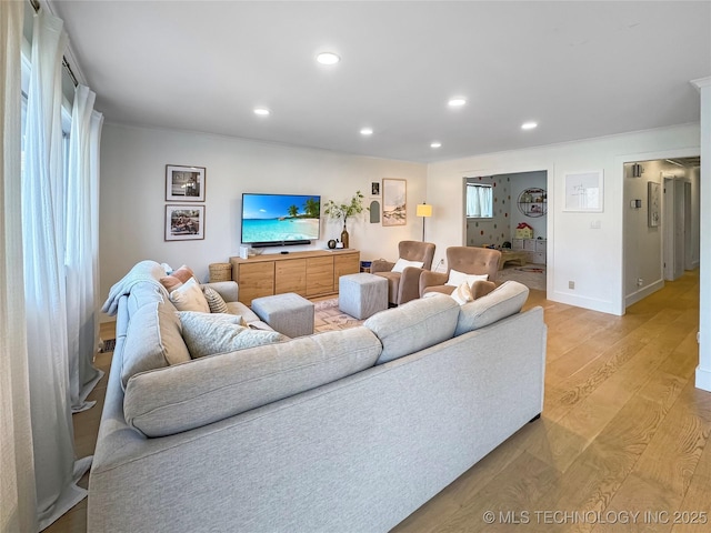 living room featuring light wood-type flooring