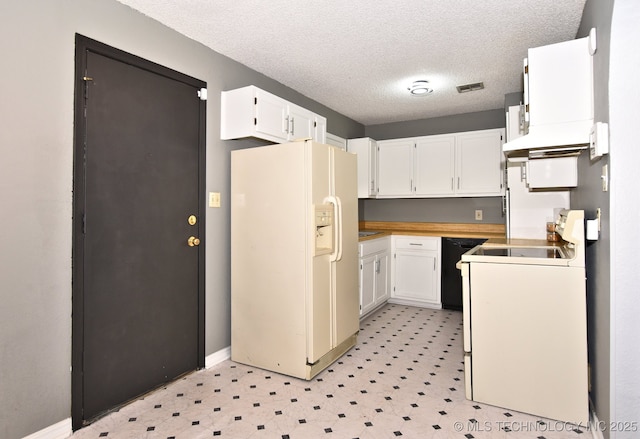 6273 E Marshall Pl, Tulsa, OK 74115 - kitchen with light floors, white cabinetry, a textured ceiling, and white appliances