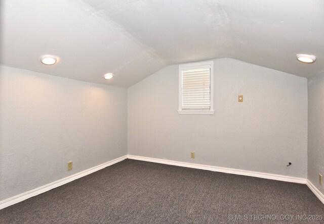 bonus room featuring vaulted ceiling and carpet