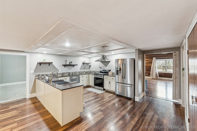 kitchen featuring white cabinetry, sink, dark wood-type flooring, and stainless steel appliances