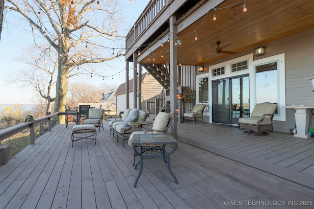 wooden terrace with ceiling fan