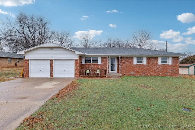 single story home featuring a garage and a front lawn