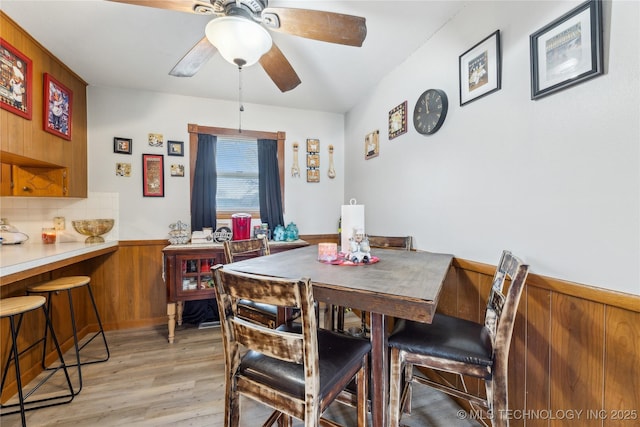 dining room featuring ceiling fan and light hardwood / wood-style floors