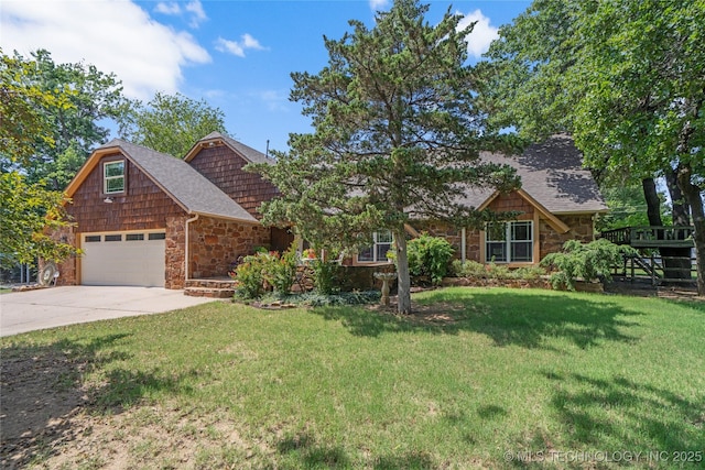 4413 Quail Run, Skiatook, OK 74070 - view of front facade with stone siding, a garage, and a front yard