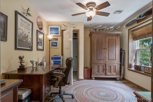 office area featuring ceiling fan