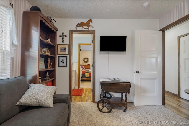 sitting room featuring hardwood / wood-style floors and a textured ceiling