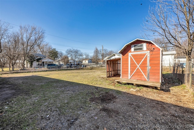 exterior space featuring a storage shed