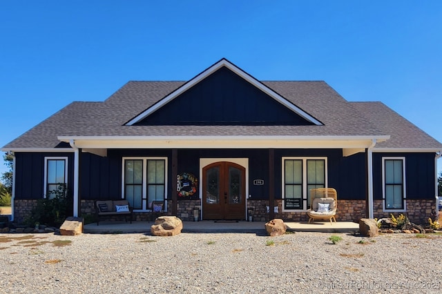 craftsman house with french doors