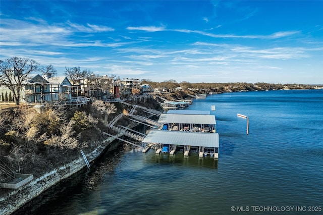 dock area with a water view