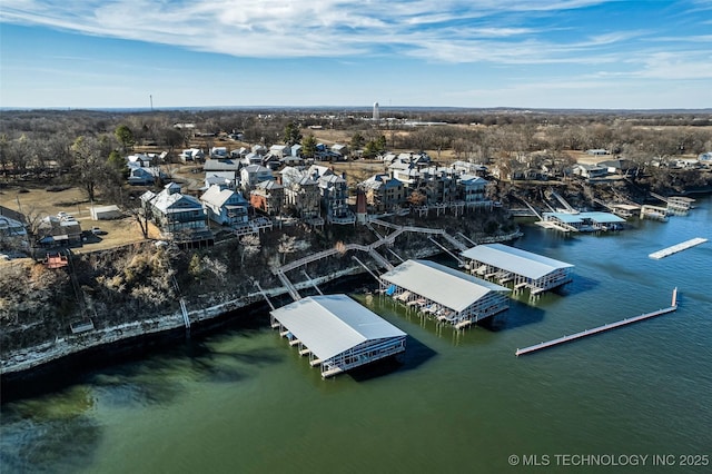 drone / aerial view featuring a water view