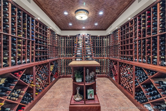 wine cellar with brick ceiling