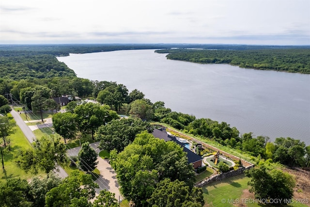 aerial view featuring a water view