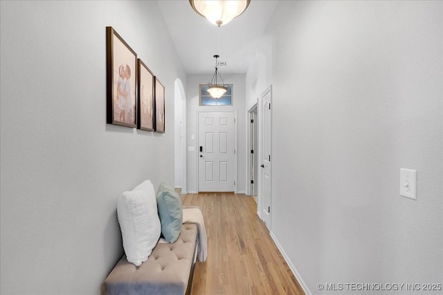 doorway with light hardwood / wood-style flooring