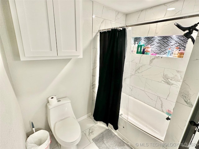 bathroom featuring shower / bath combination with curtain and toilet