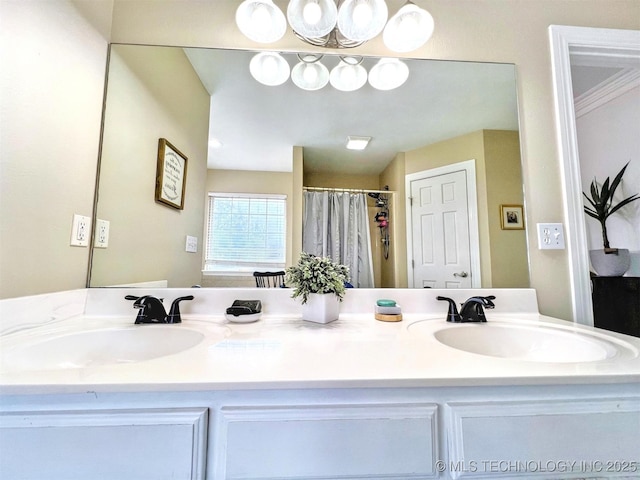 bathroom with vanity and a shower with shower curtain