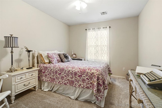 bedroom featuring carpet floors and ceiling fan