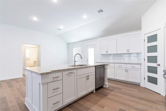 kitchen featuring white cabinetry, sink, and stainless steel dishwasher