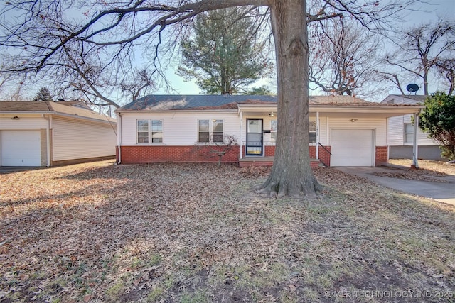 single story home with a garage