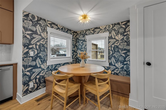 304 E Dallas St, Broken Arrow, OK 74012 - dining space featuring wallpapered walls and light wood-style flooring