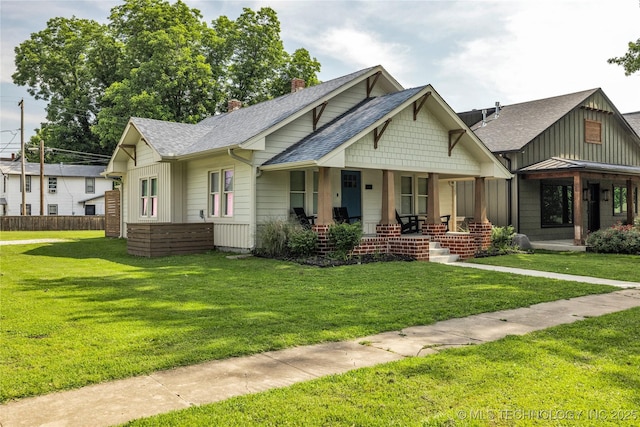 304 E Dallas St, Broken Arrow, OK 74012 - view of front of home featuring roof with shingles, a porch, a chimney, and board and batten siding