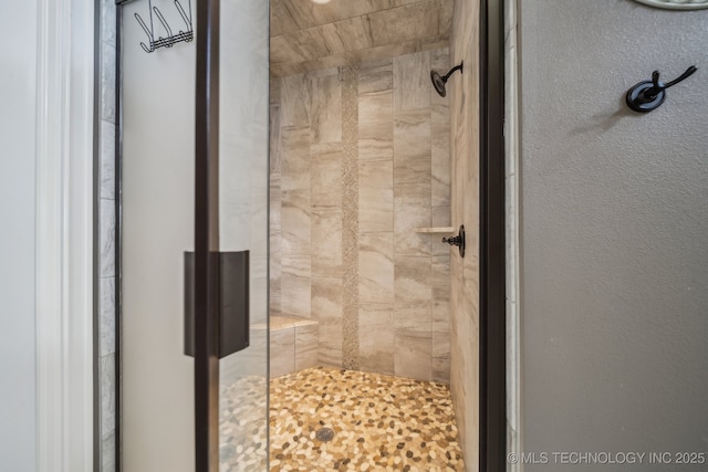 bathroom featuring a shower with door