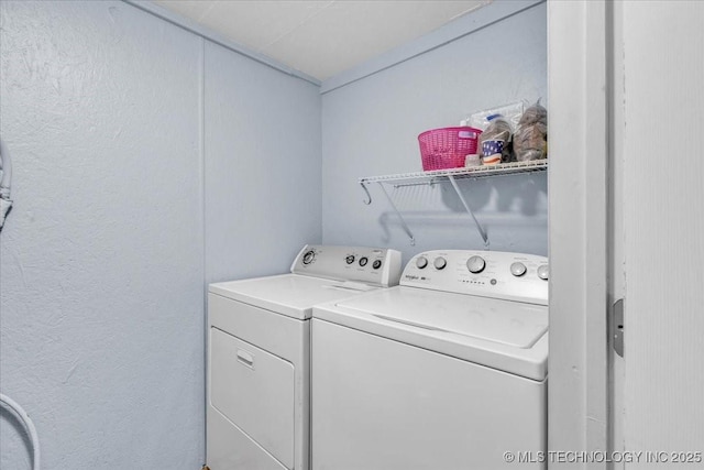 clothes washing area with washer and clothes dryer