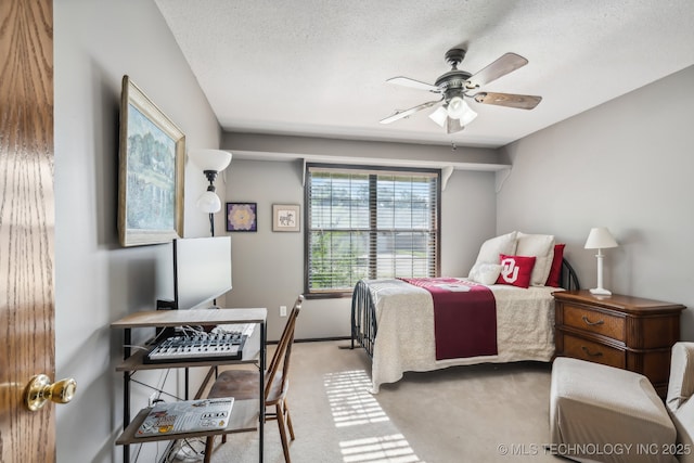 carpeted bedroom with a textured ceiling