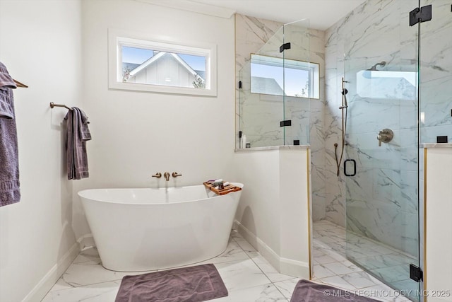 bathroom featuring independent shower and bath