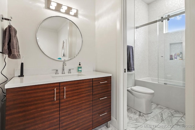 full bathroom with vanity, toilet, and combined bath / shower with glass door