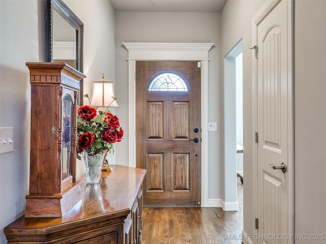 entryway with dark wood-type flooring