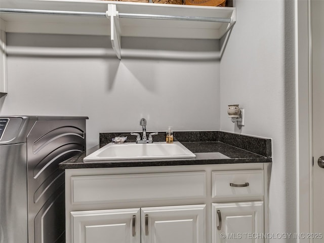 interior space featuring washer / dryer and vanity