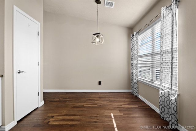 unfurnished dining area with dark hardwood / wood-style floors