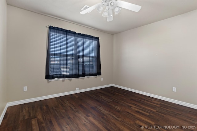 spare room featuring ceiling fan and wood-type flooring