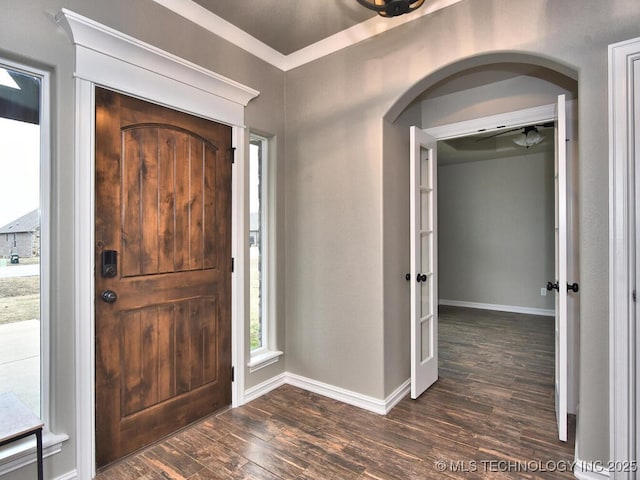 foyer featuring dark wood-type flooring