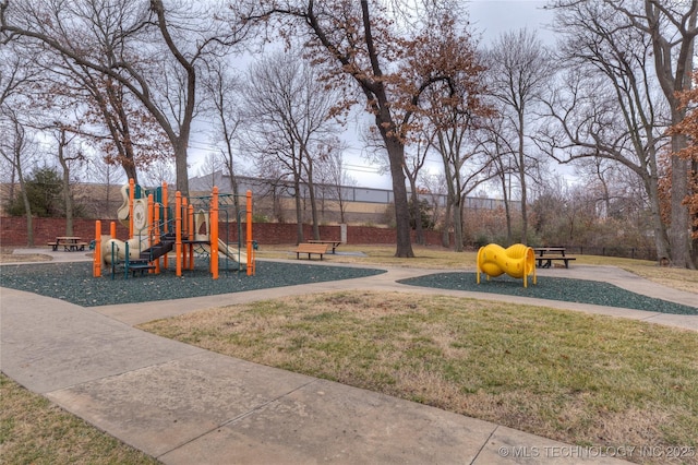 view of play area with a yard