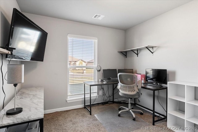 view of carpeted office space