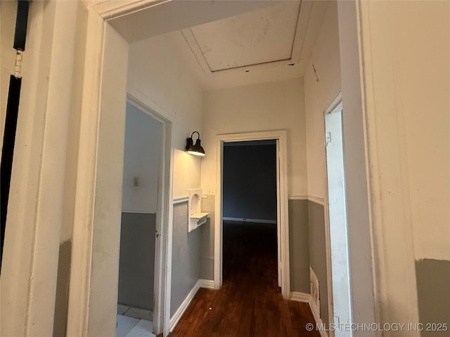 hall featuring dark wood-type flooring