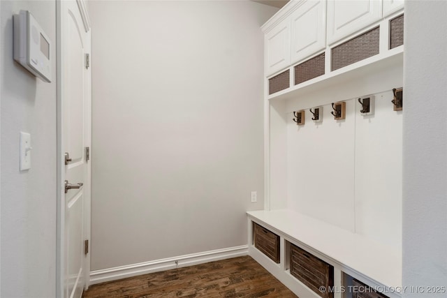 mudroom featuring dark wood-type flooring