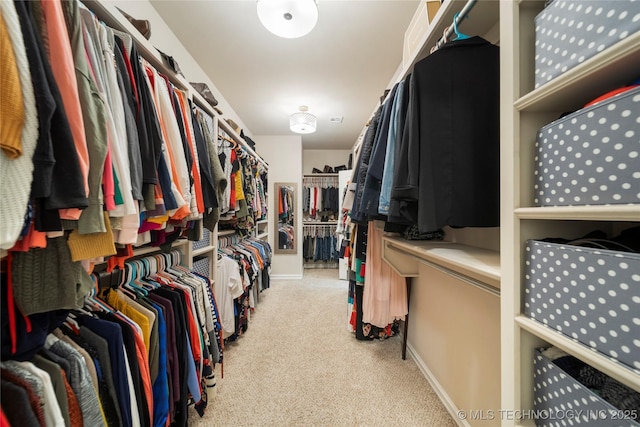 spacious closet with light carpet