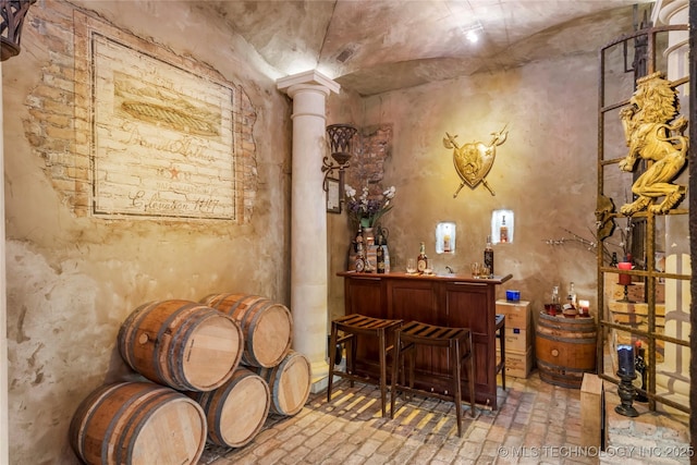 wine area with decorative columns