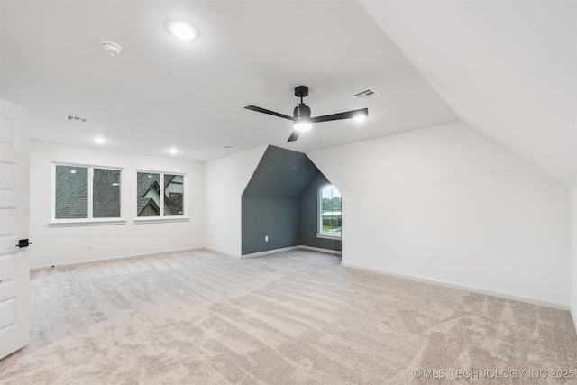 2722 E 134th Cir, Bixby, OK 74008 - bonus room with light carpet, a ceiling fan, vaulted ceiling, and recessed lighting